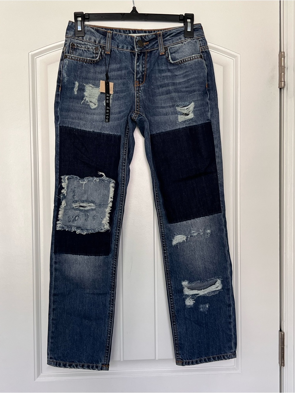 Noisy May Women’s Two-Tone Distressed Patch Blue Jeans Size 26 NWT